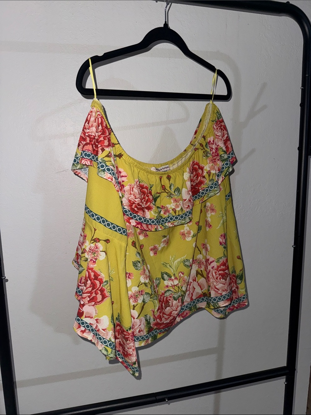 Jealous Tomato Yellow Floral Ruffle off the shoulder